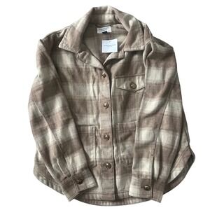 American Eagle Tan Plaid Shacket Button Front Wool Blend Flannel Jacket SmallNEW